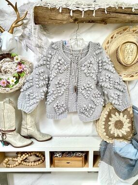 Artisan farmhouse handmade boho sweater w intricate detailing cabin prairie vibe